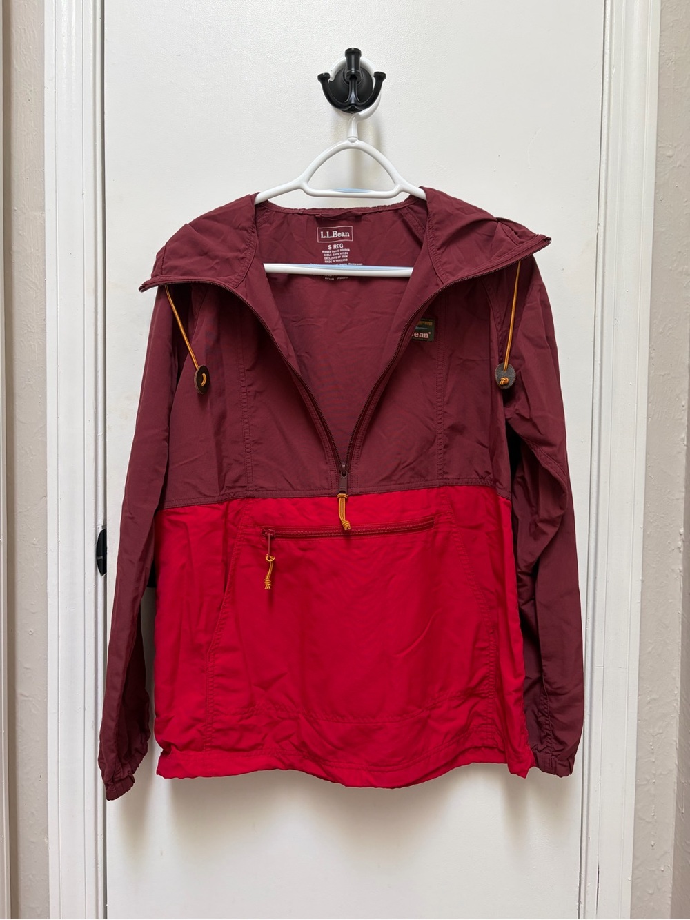 L.L. Bean Women's Two-Tone Burgundy and Red Hooded Pullover